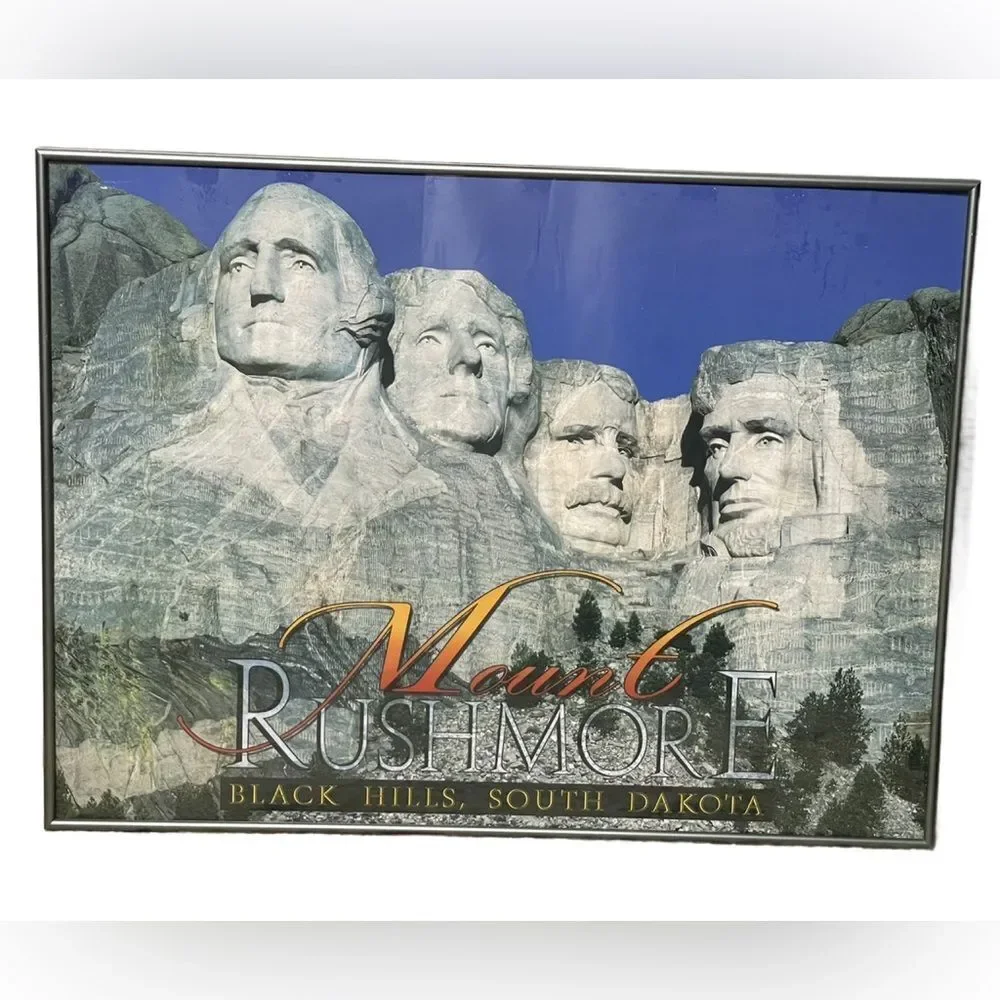 Mount Rushmore Framed Wall Art Blue & Gray with Silver Metal Framenl 19.5”x26””